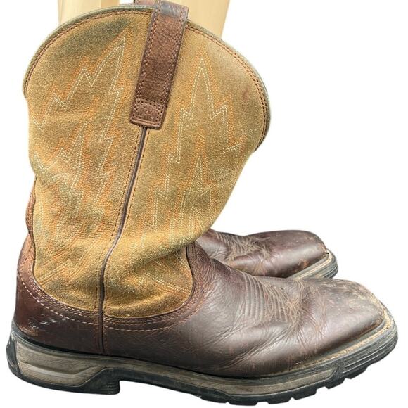 🤠 Ariat Work men 10.5EE Brown Leather Cowboy Boots – Pull-On Square Toe - Picture 1 of 8